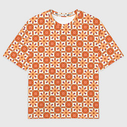 Футболка оверсайз женская Оранжевая цветочно-геометрическая текстура, цвет: 3D-принт