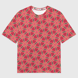 Футболка оверсайз женская Красная цветочная текстура, цвет: 3D-принт