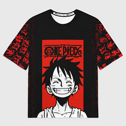 Футболка оверсайз женская Ван Пис, Луффи на красном, цвет: 3D-принт