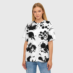 Футболка оверсайз женская Чёрно-белые кляксы - абстракция, цвет: 3D-принт — фото 2