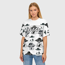 Футболка оверсайз женская UFO и котики, цвет: 3D-принт — фото 2