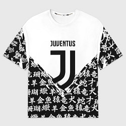 Футболка оверсайз женская Juventus символы китайские, цвет: 3D-принт