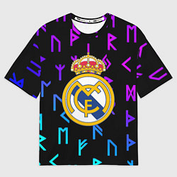 Футболка оверсайз женская Реал Мадрид неоновые символы, цвет: 3D-принт