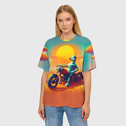 Футболка оверсайз женская Робот Бендер на мотоцикле в пустыне, цвет: 3D-принт — фото 2