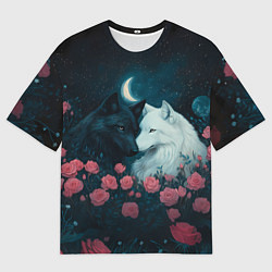 Футболка оверсайз женская Влюбленные волки и розы, цвет: 3D-принт