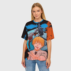 Футболка оверсайз женская Дэндзи и Макима из Человек бензопила, цвет: 3D-принт — фото 2