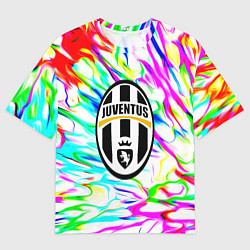 Футболка оверсайз женская Ювентус жидкие краски текстура, цвет: 3D-принт