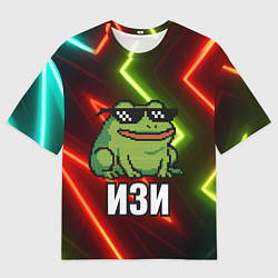 Футболка оверсайз женская Изи - лягушка мем в пиксельных очках, цвет: 3D-принт