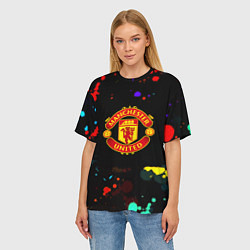 Футболка оверсайз женская Манчестер Юнайтед краски неон, цвет: 3D-принт — фото 2