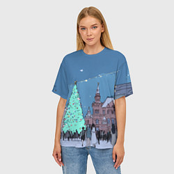 Футболка оверсайз женская Новогодняя елка в центре Москвы, цвет: 3D-принт — фото 2