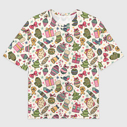 Женская футболка оверсайз Новогодний паттерн