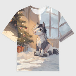 Футболка оверсайз женская Лошадка у елки, цвет: 3D-принт