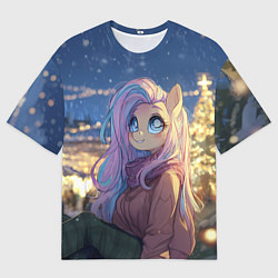 Футболка оверсайз женская Аниме - лошадка в новогодней атмосфере, цвет: 3D-принт
