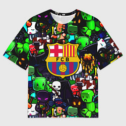 Женская футболка оверсайз Minecraft x barcelona fc