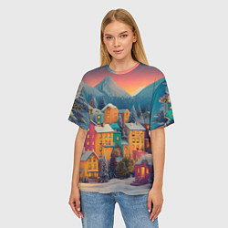 Футболка оверсайз женская Новогодний город в горах, цвет: 3D-принт — фото 2