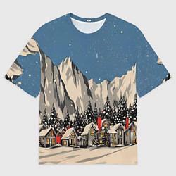 Женская футболка оверсайз Небольшой новогодний город в горах