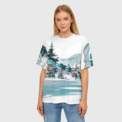 Футболка оверсайз женская Дома и елки - Новый год, цвет: 3D-принт — фото 2