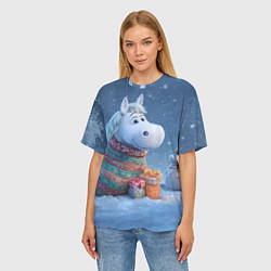 Футболка оверсайз женская Новогодняя лошадь с подарками, цвет: 3D-принт — фото 2