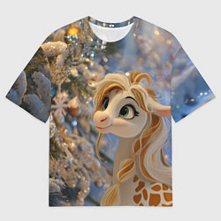 Футболка оверсайз женская Новогодняя лошадка в крапинку, цвет: 3D-принт