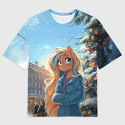 Футболка оверсайз женская Лошадка на новогодней площади, цвет: 3D-принт