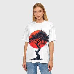 Футболка оверсайз женская Японское дерево и солнце, цвет: 3D-принт — фото 2