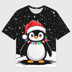 Футболка оверсайз женская Пингвин в шапке Санты, цвет: 3D-принт