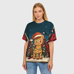 Футболка оверсайз женская Лошадка в новогодней гирлянде, цвет: 3D-принт — фото 2