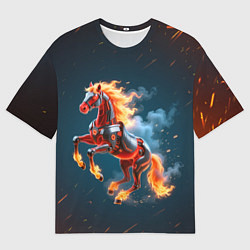 Женская футболка оверсайз Огненная лошадь киборг
