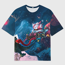 Футболка оверсайз женская Санта с динозавром, цвет: 3D-принт