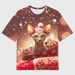 Футболка оверсайз женская Сфинкс новогодняя кошка, цвет: 3D-принт