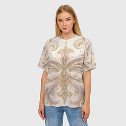 Футболка оверсайз женская Перламутровый орнамент с перьями, цвет: 3D-принт — фото 2
