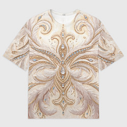 Футболка оверсайз женская Перламутровый орнамент с перьями, цвет: 3D-принт