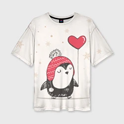 Женская футболка оверсайз Влюбленный пингвин