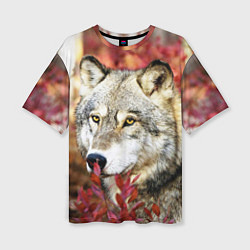 Женская футболка оверсайз Волк в кустах