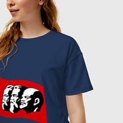 Футболка оверсайз женская Маркс, Энгельс, Ленин, цвет: тёмно-синий — фото 2