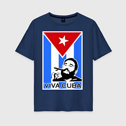 Футболка оверсайз женская Fidel: Viva, Cuba!, цвет: тёмно-синий