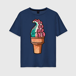 Футболка оверсайз женская Мороженое-осьминог, цвет: тёмно-синий