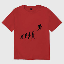 Футболка оверсайз женская Эволюция лыжник, цвет: красный