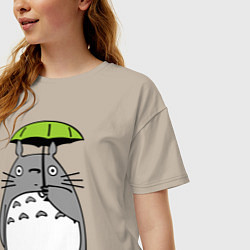 Футболка оверсайз женская Totoro с зонтом, цвет: миндальный — фото 2