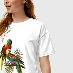 Футболка оверсайз женская Тропические попугаи, цвет: белый — фото 2