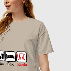Футболка оверсайз женская Главное в жизни - еда, сон, honda, цвет: миндальный — фото 2