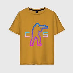 Футболка оверсайз женская CS - логотип с бойцом, цвет: горчичный