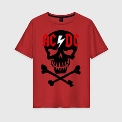 Футболка оверсайз женская AC/DC Skull, цвет: красный