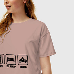 Футболка оверсайз женская Eat Sleep Ride, цвет: пыльно-розовый — фото 2