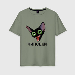 Футболка оверсайз женская Чипсеки: кот-мем, цвет: авокадо
