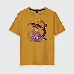 Футболка оверсайз женская Будда Сакура, цвет: горчичный