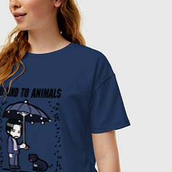 Футболка оверсайз женская Be kind to animals or I'll kil, цвет: тёмно-синий — фото 2