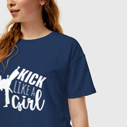 Футболка оверсайз женская Kick like a girl, цвет: тёмно-синий — фото 2