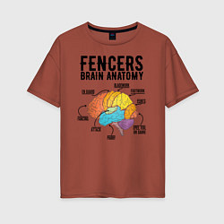 Футболка оверсайз женская Fences Brain Anatomy, цвет: кирпичный