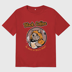 Футболка оверсайз женская Black Coffee Cat, цвет: красный
